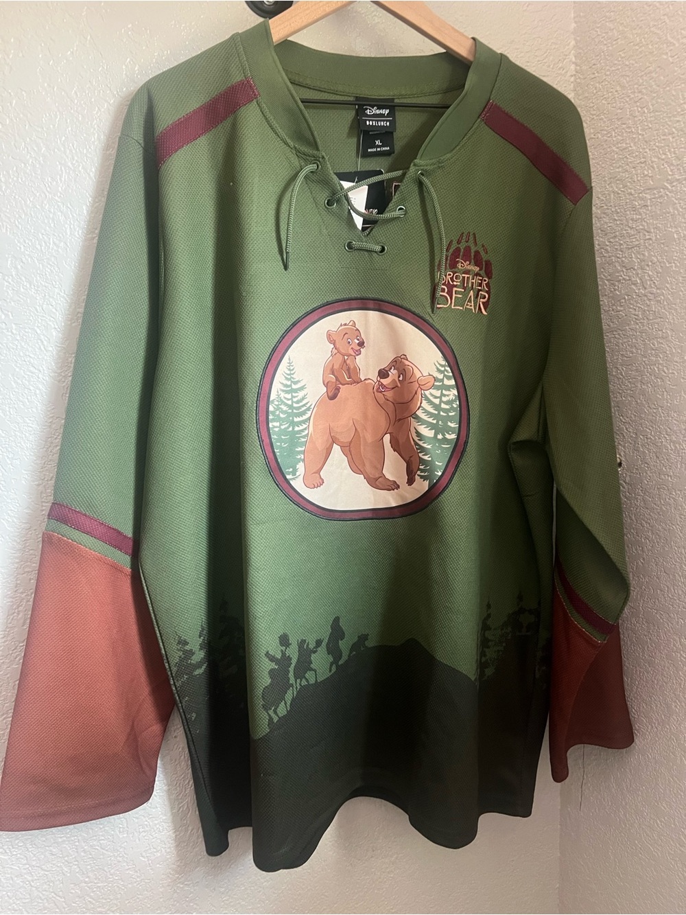 Disney Green and Rust Brother Bear Lace-Up Crewneck Sweater